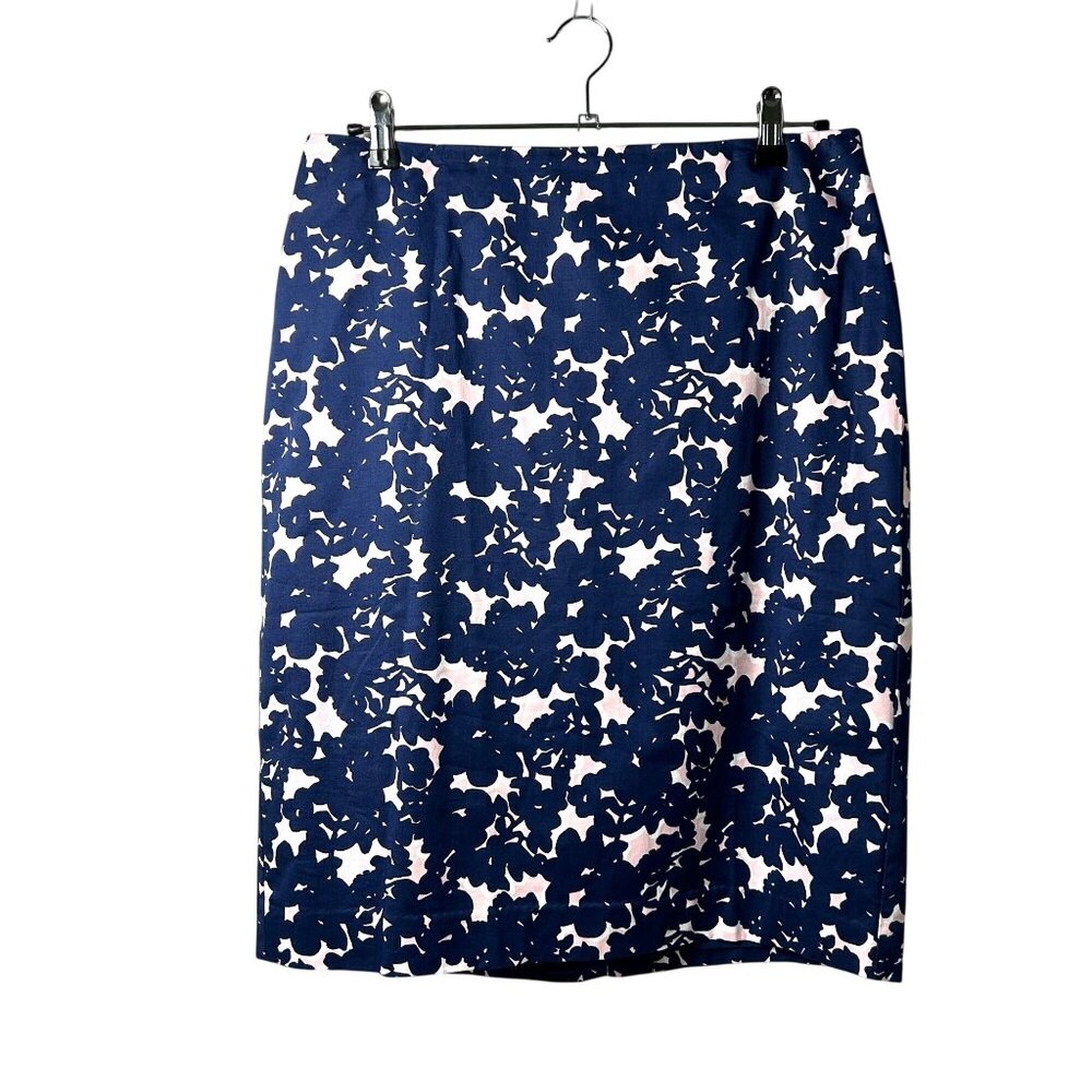 Talbots Pencil Skirt Womens‎ 8 Navy Blue Pink Abstract Lined Stretch Office